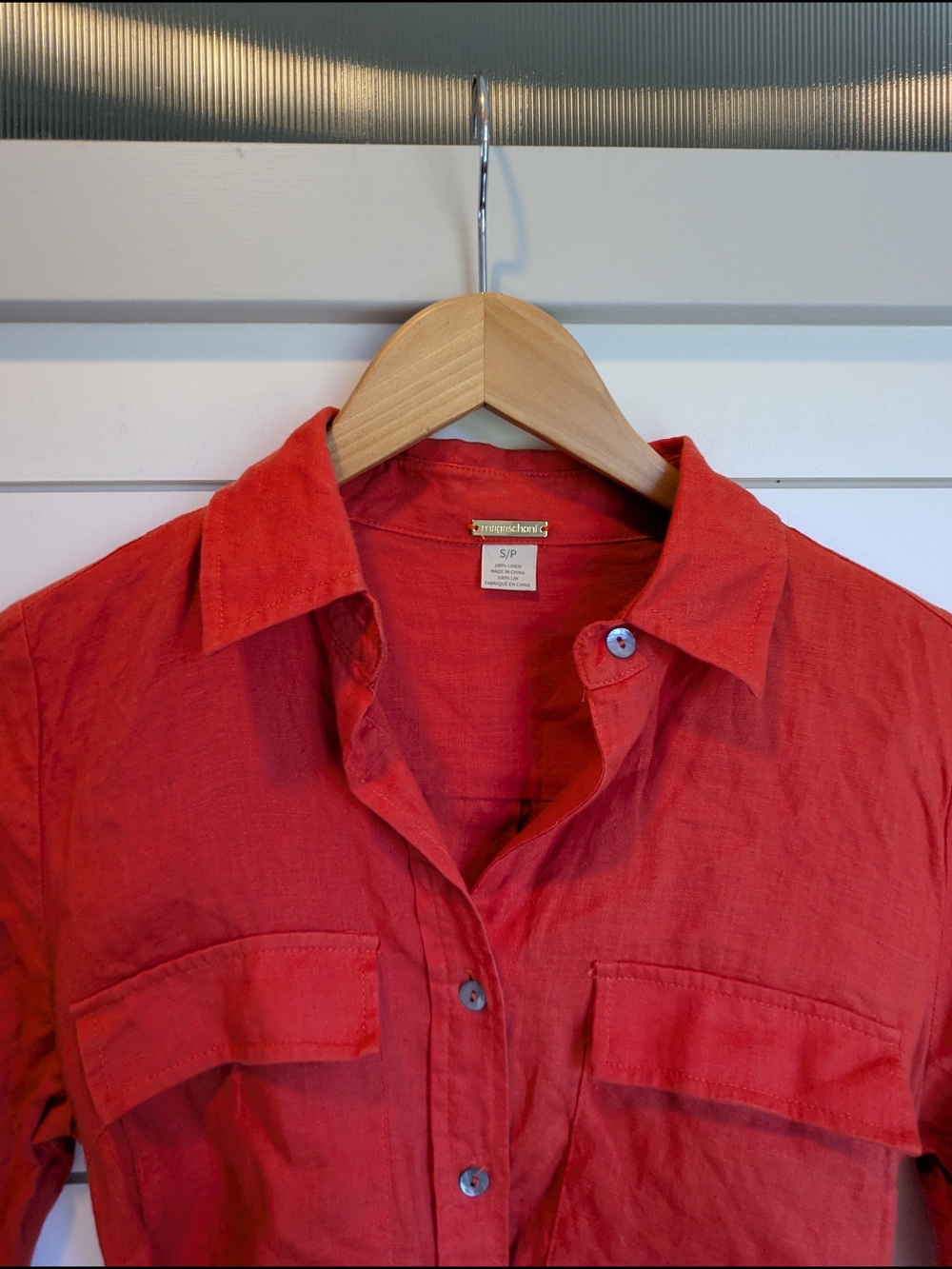 Magaschoni 100% Linen Shirt Dress Long Sleeve Small Spice Orange Belted Waist - Picture 4 of 10
